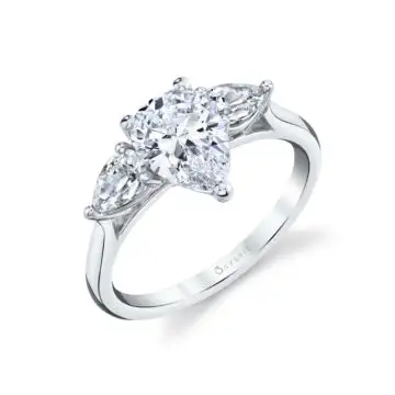 White Gold Pear Shaped 1.5 Ct Three Stone Engagement Ring - Martine