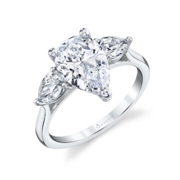 Pear Shaped Three Stone Engagement Ring With Princess Side Stones - Eva