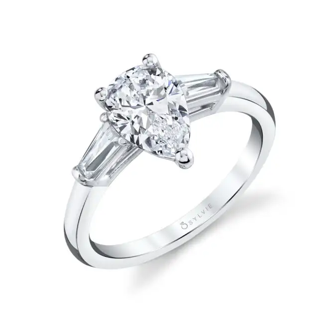 White Gold Three Stone Engagement Ring Profile View