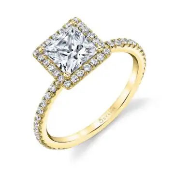 White Gold Princess Cut Classic Halo Engagement Ring - Vivian