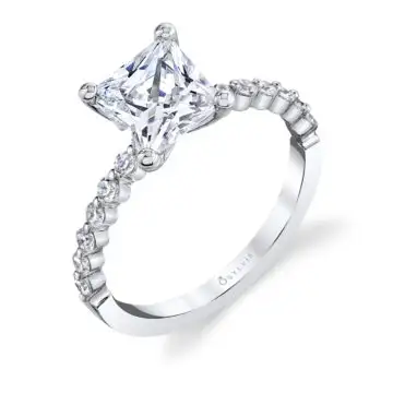 White Gold Princess Cut Classic Engagement Ring - Athena