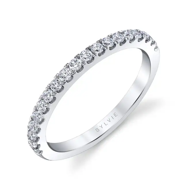 White Gold Round Cut Baguette 3 Stone Engagement Ring Profile VIew