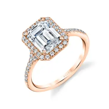 White Gold Emerald Cut Halo Engagement Ring - Alexandra