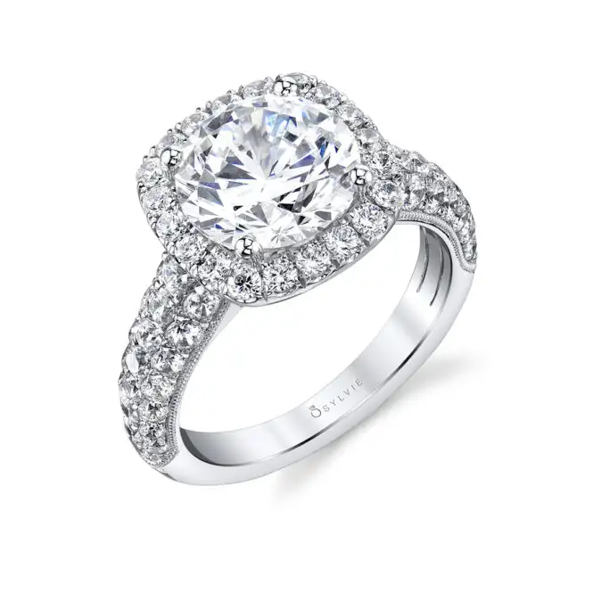 Round Cut White Gold Cushion Halo Engagement Ring - Amara