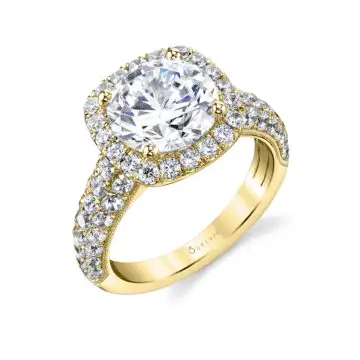 White Gold Round Cut Cushion Halo Engagement Ring - Amara