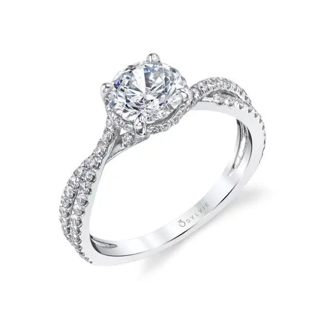 White Gold Round Cut Hidden Halo Engagement Ring