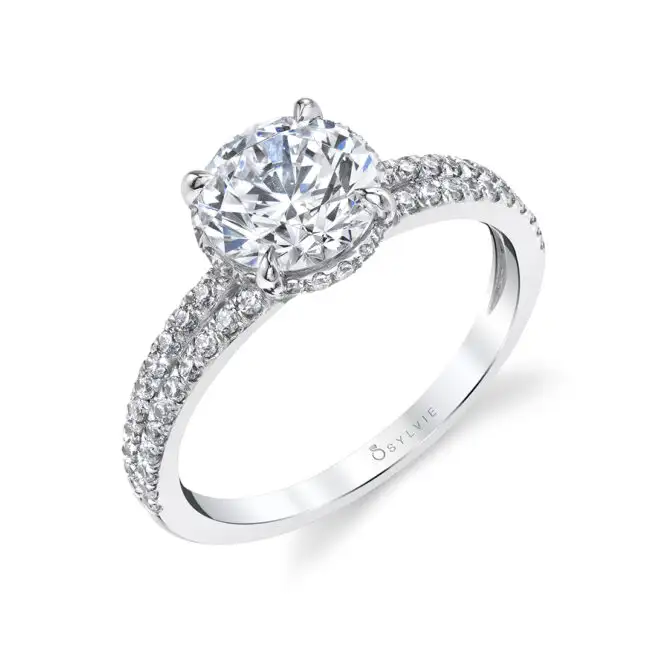 White Gold Round Cut Hidden Halo Ring Profile Image