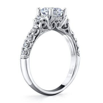 White Gold Round Cut Three Stone Engagement Ring - Lara