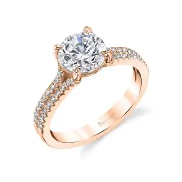 White Gold Round Cut Split Band Engagement Ring - Analia