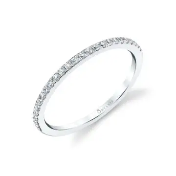 White Gold Round Cut Thin Wedding Band -Serena