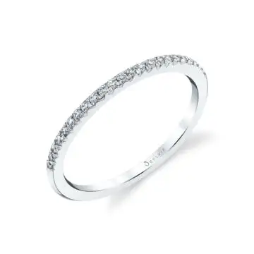 White Gold Round Cut Thin Wedding Band - Analia