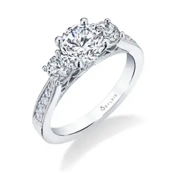 White Gold Round Cut Three Stone Engagement Ring - Catarina