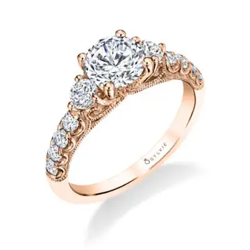 White Gold Round Cut Three Stone Engagement Ring - Lara