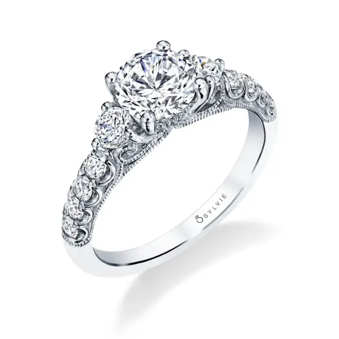 White Gold Round Cut Three Stone Engagement Ring