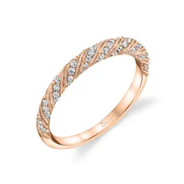 White Gold Round Cut Unique Wedding Band - Bella