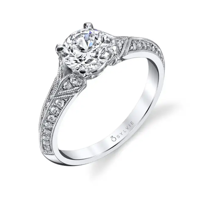 White Gold Round Cut Modern Vintage Engagement Ring