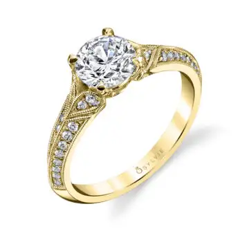 White Gold Round Cut Modern Vintage Engagement Ring - Arianna