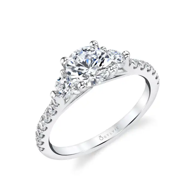 White Gold Round Cut Three Stone Engagement Ring