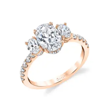 White Gold Oval Cut Three Stone Engagement Ring with Oval Sides - Tasya