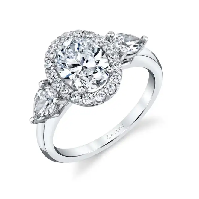 White Gold Three Stone Oval Engagement Ring