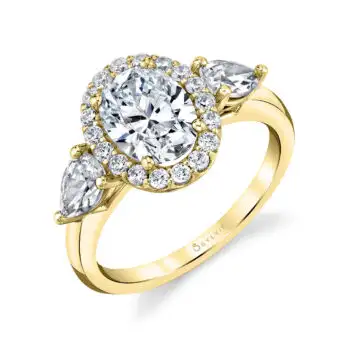 White Gold Three Stone Oval Engagement Ring - Lilliana