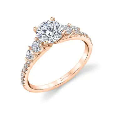 White Gold Round Cut 5 Stone Engagement Ring - Tamara