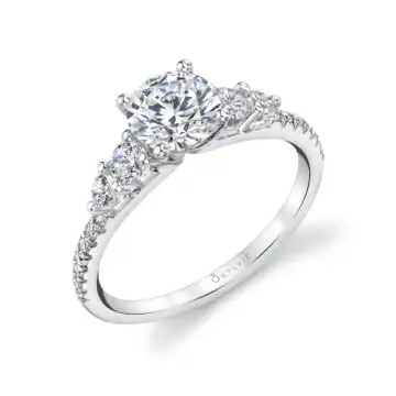 White Gold Round Cut 5 Stone Engagement Ring - Tamara