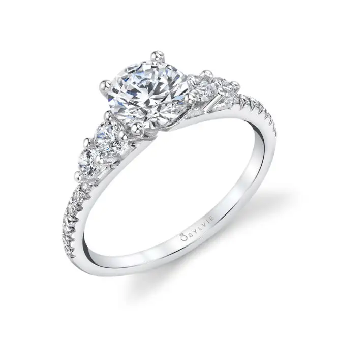 White Gold Round Cut 5 Stone Engagement Ring