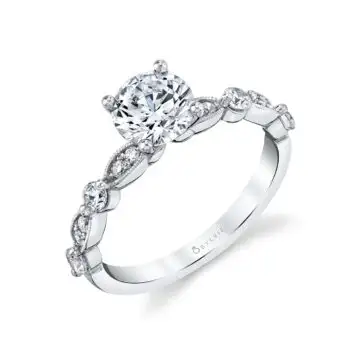 White Gold Antique Style Engagement Ring Setting - Florence