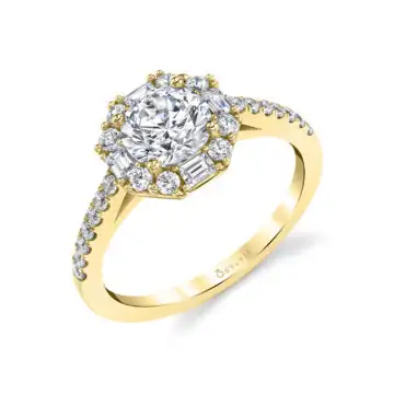 White Gold Round Cut With Baguette Halo Engagement Ring - Kira