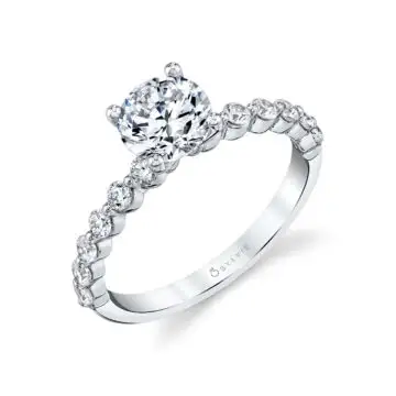 White Gold Round Cut Delicate Engagement Ring - Ivanna