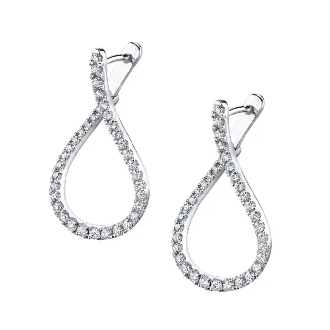 Unique Diamond Hoop Earrings - -0100 in White Gold