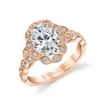 White Gold Flower Engagement Ring - Jori