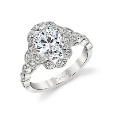 White Gold Flower Engagement Ring - Jori