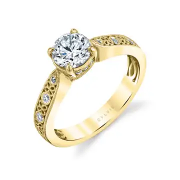 White Gold Flower Engagement Ring - Olive