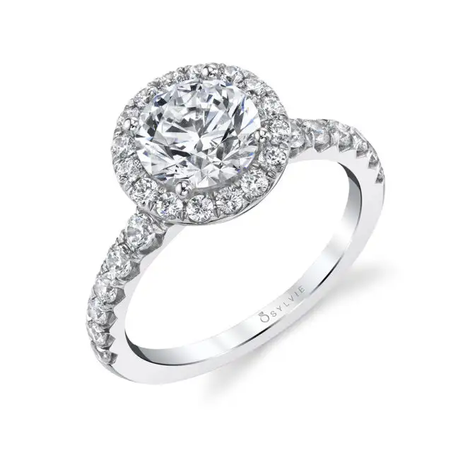 Round Cut White Gold Halo Engagement Ring - Sasha