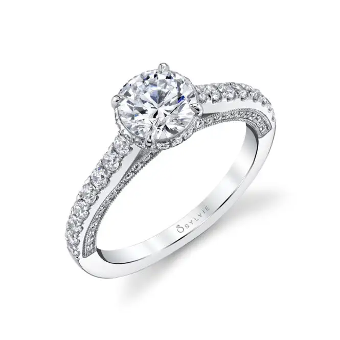 White Gold Round Cut Hidden Halo Engagement Ring Profile Image