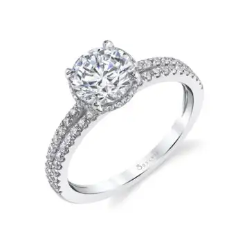 White Gold Round Cut Hidden Halo Engagement Ring With Split Shank - Halle