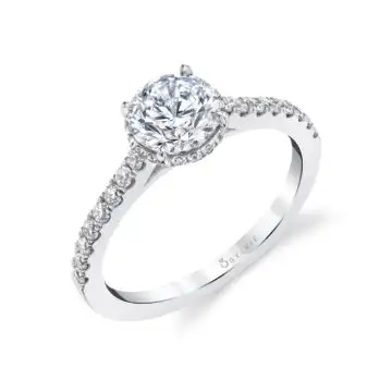 White Gold Round Cut Classic Hidden Halo Engagement Ring - Anastasia