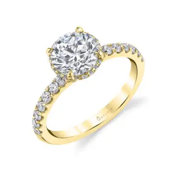 White Gold Round Cut Engagement Hidden Halo Ring - Xenia