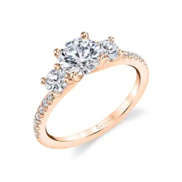 White Gold Round Cut Modern Three Stone Engagement Ring - Gemma