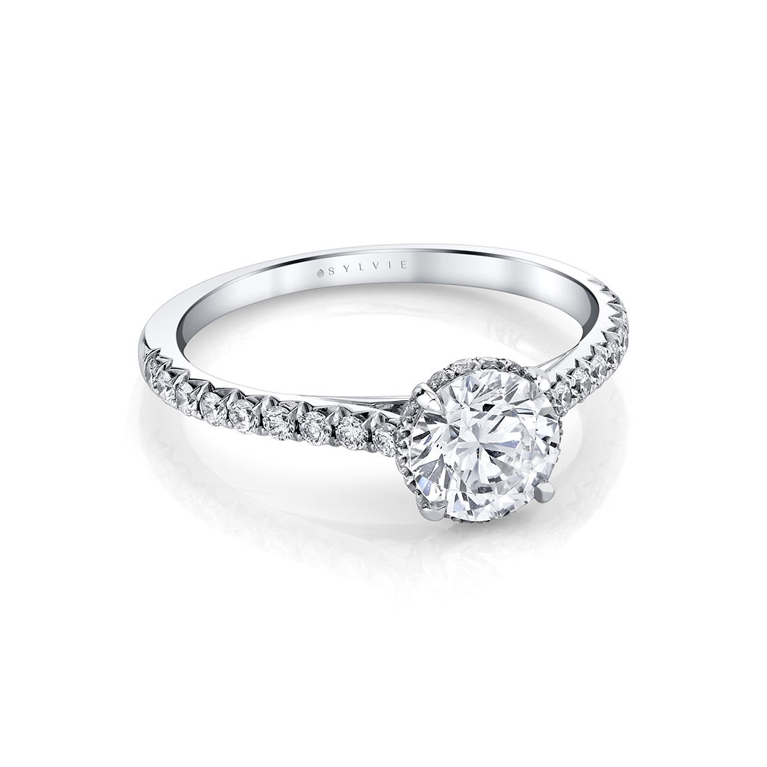 Round Cut Classic Hidden Halo Engagement Ring - Harmonie - Sylvie Jewelry