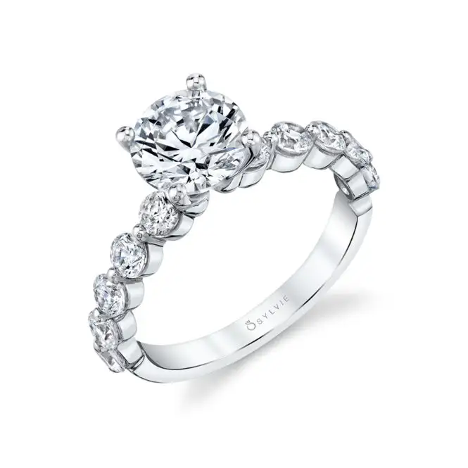 Round Cut Single Prong Engagement Ring White Gold Karol