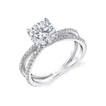 White Gold Round Cut Split Band Engagement Ring - Guiliana