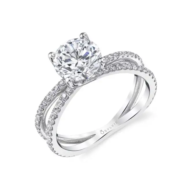 White Gold Round Cut Split Band Engagement Ring