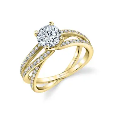 White Gold Round Cut Split Band Engagement Ring - Aleene