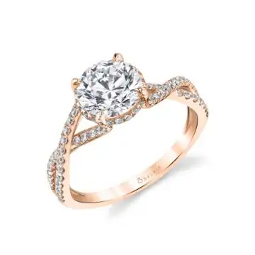 White Gold Round Cut Split Shank Twisted Hidden Halo Diamond Engagement Ring - Agnia