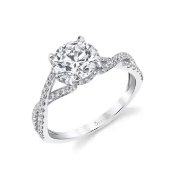 White Gold Round Cut Split Shank Twisted Hidden Halo Diamond Engagement Ring - Agnia