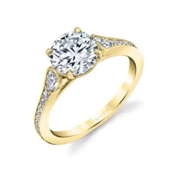 White Gold Round Cut Unique Engagement Ring - Esmeralda