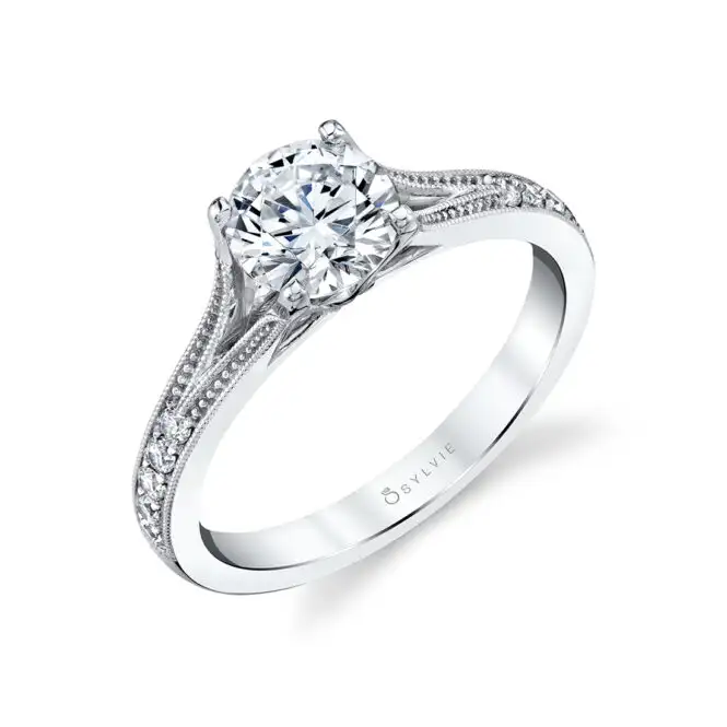 White Gold Round Cut Unique Engagement Ring